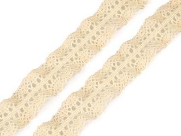 Klöppelspitze aus Baumwolle mit Rüschen elastisch in 23 mm Breite Vanille